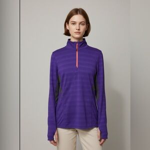 MONDETTA - 1/4 Zip Long Sleeve Top w Thumbholes / Back Zip Pocket - M